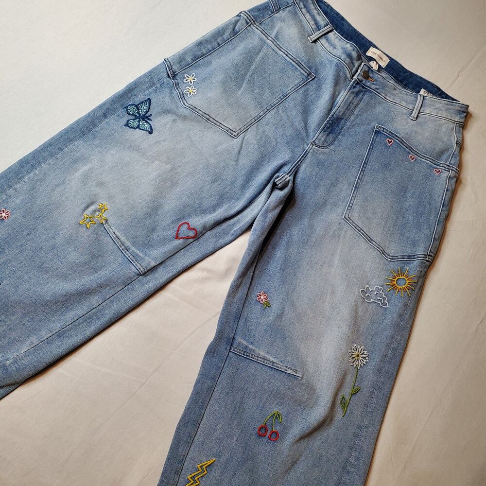 Driftwood Women's Size 18 Barbara Barrel Jeans Embroidered Blue Denim